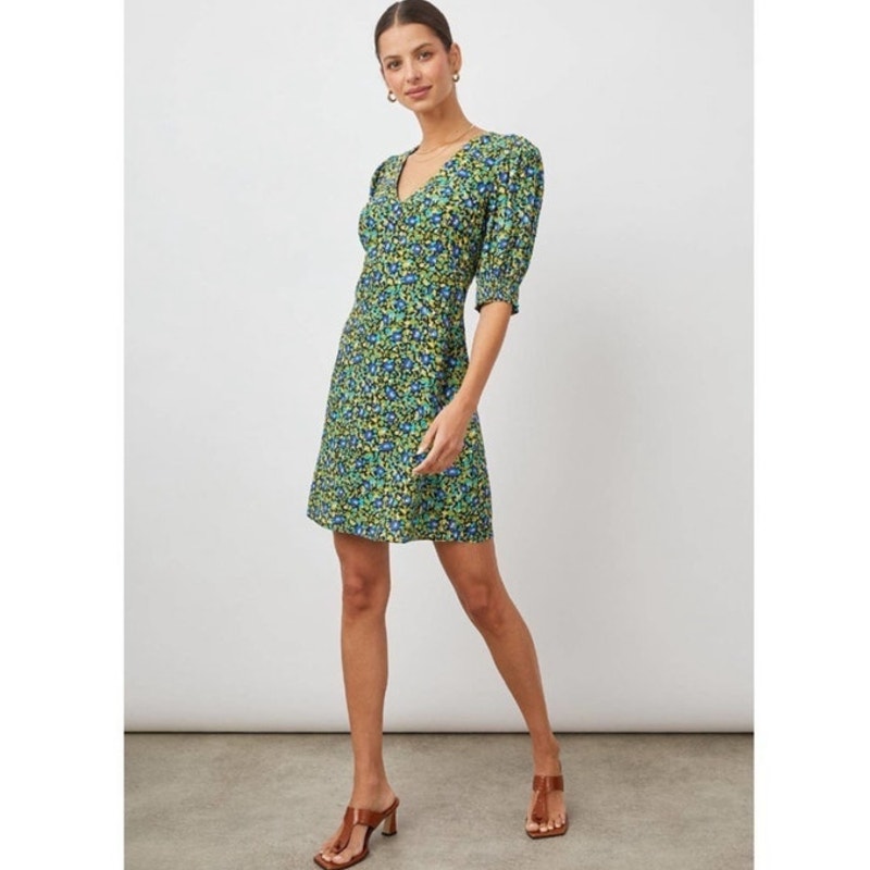 Rails Roma Mini Floral Puff Sleeve Dress Abstract Garden Size S